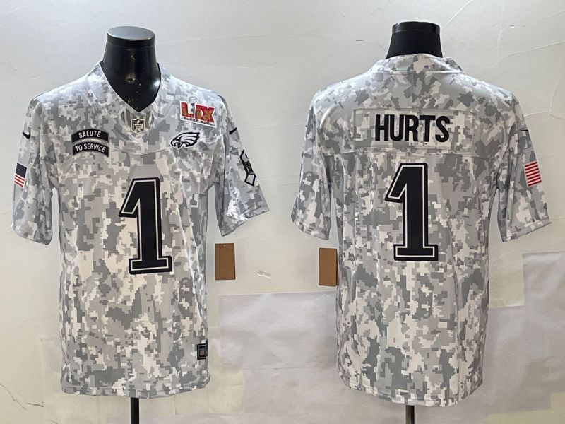 Men Philadelphia Eagles #1 Hurts Camo Nike 2025 Salute to Service Limited NFL Jersey style 5